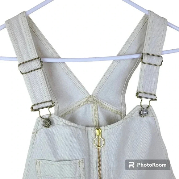 Free People cream colored sun-kissed denim short overalls with fringe leg size10 - Picture 5 of 14